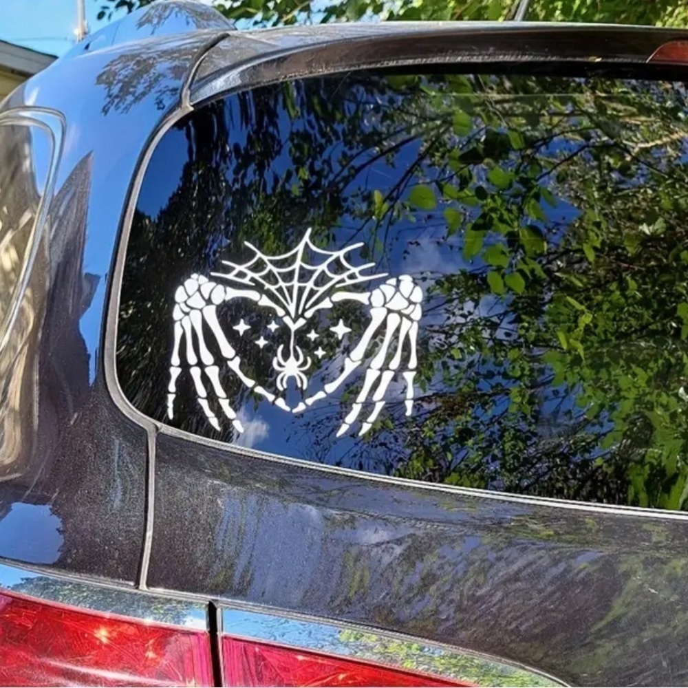 skeleton hand halloween love car window  sticker - Picture 3 of 5